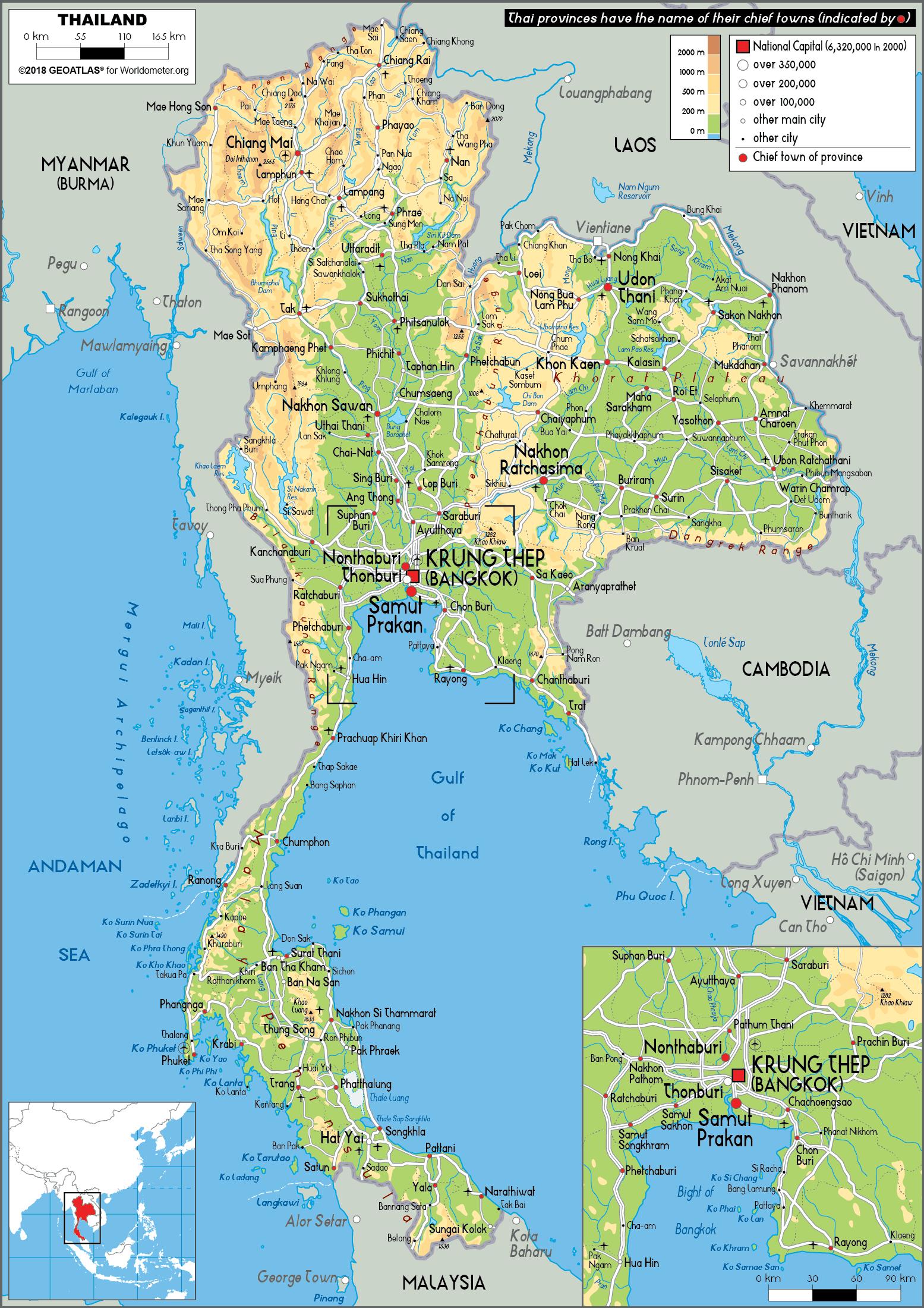 Mapa Geograficzna Tajlandii Topografia I Cechy Fizyczne Tajlandii
